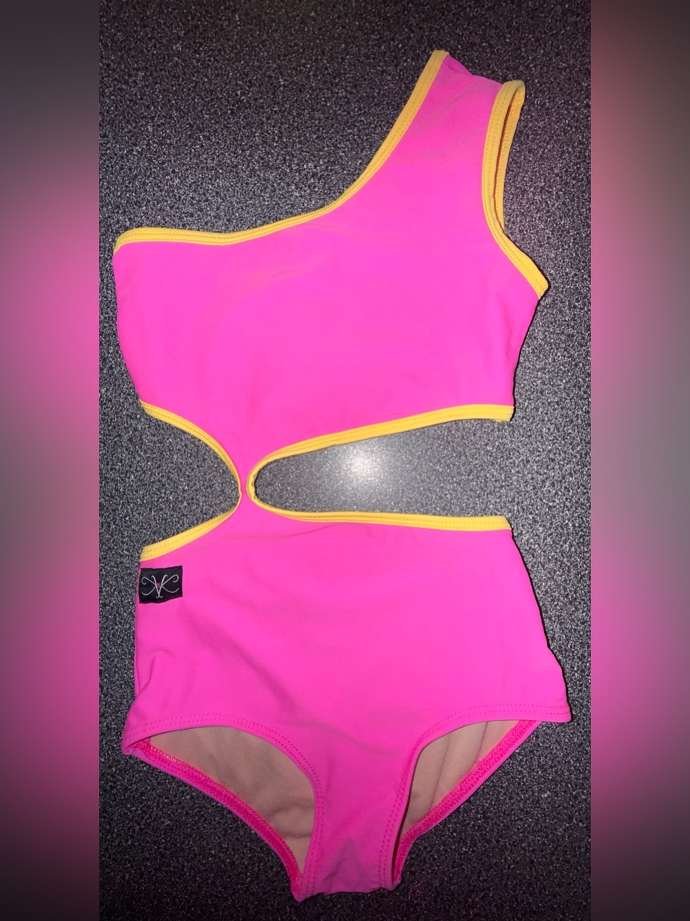 Kandi Kouture Dance One Shoulder Leotard Pink W/Orange Size Child Medium (5/6)